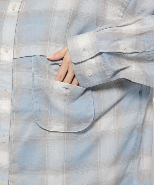 niko and...(ニコアンド)の「フィッシングチェックシアーシャツ(シャツ/ブラウス・レディース・ライトブルー/アイボリー/オレンジ・FREE)」の9枚目の写真