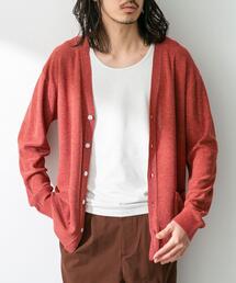 『洗濯可』リネン混Vネックニットカーディガン