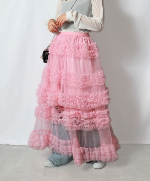 sevens（セブンズ）の「【sevens】シースルーボリュームフリルスカート  
