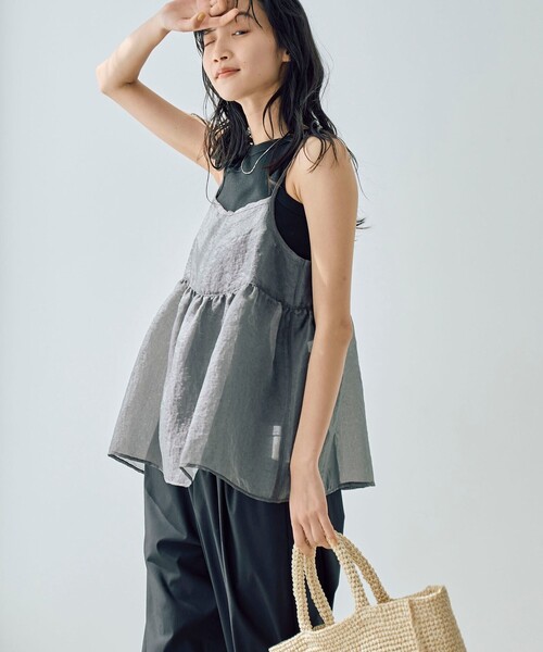 coen（コーエン）の「ヒョウ柄ジャガードシアーキャミトップス（キャミソール・レディース・モカ/ダークグレー・FREE）」の2枚目の写真