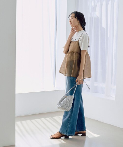 coen（コーエン）の「ヒョウ柄ジャガードシアーキャミトップス（キャミソール・レディース・モカ/ダークグレー・FREE）」の6枚目の写真