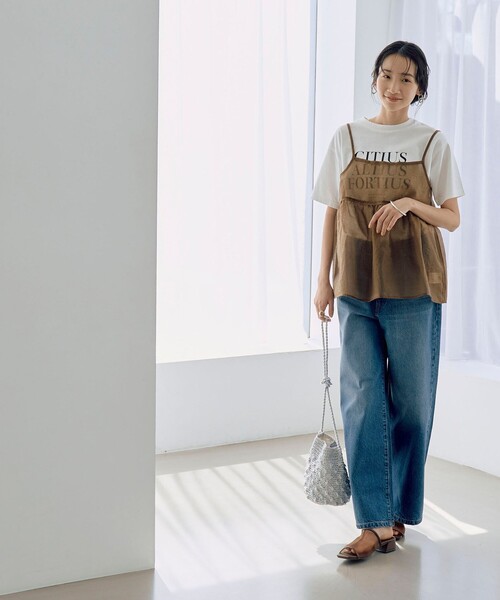 coen（コーエン）の「ヒョウ柄ジャガードシアーキャミトップス（キャミソール・レディース・モカ/ダークグレー・FREE）」の7枚目の写真