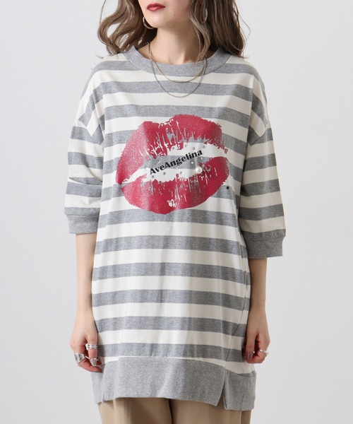 FUNALIVE(ファンアライブ)の「AveAngelina Printクチビル柄チュニックTEE(Tシャツ/カットソー・レディース・ブラック×ホワイト/グレー×ホワイト・FREE)」の16枚目の写真