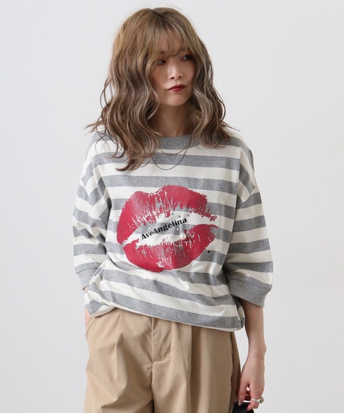 FUNALIVE(ファンアライブ)の「AveAngelina Printクチビル柄チュニックTEE(Tシャツ/カットソー・レディース・ブラック×ホワイト/グレー×ホワイト・FREE)」の10枚目の写真