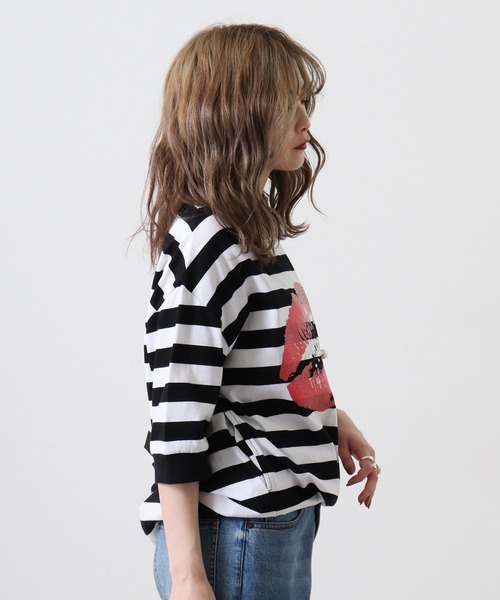 FUNALIVE(ファンアライブ)の「AveAngelina Printクチビル柄チュニックTEE(Tシャツ/カットソー・レディース・ブラック×ホワイト/グレー×ホワイト・FREE)」の6枚目の写真