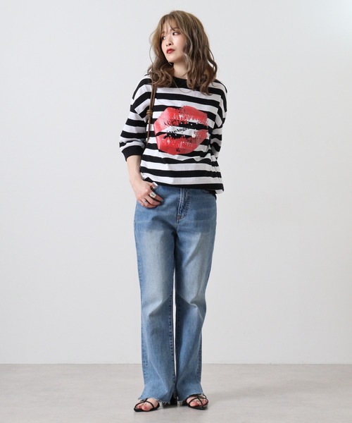FUNALIVE(ファンアライブ)の「AveAngelina Printクチビル柄チュニックTEE(Tシャツ/カットソー・レディース・ブラック×ホワイト/グレー×ホワイト・FREE)」の7枚目の写真