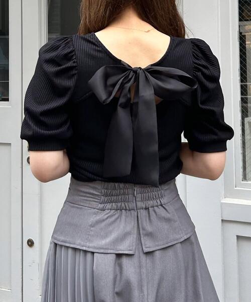 INGNI(イング)の「Backリボン5分袖リブトップス(その他トップス・レディース・ブラック/ライトピンク/オフホワイト・M)」の5枚目の写真