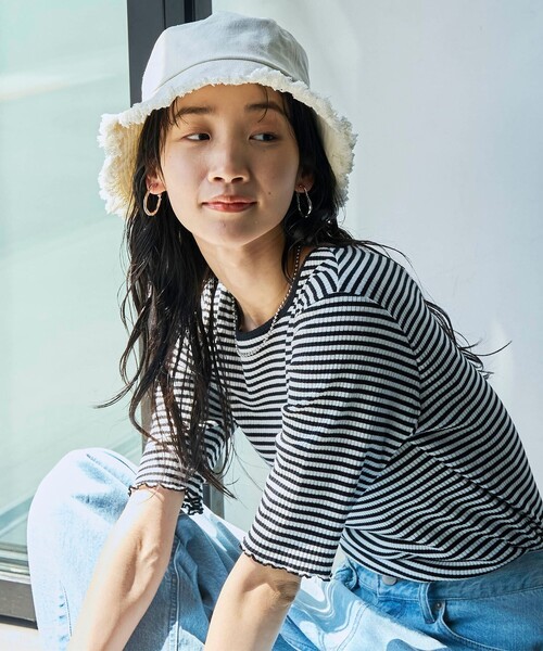 coen（コーエン）の「キャンバスフリンジバケットハット（ハット・レディース・オフホワイト/ブラック・FREE）」の3枚目の写真