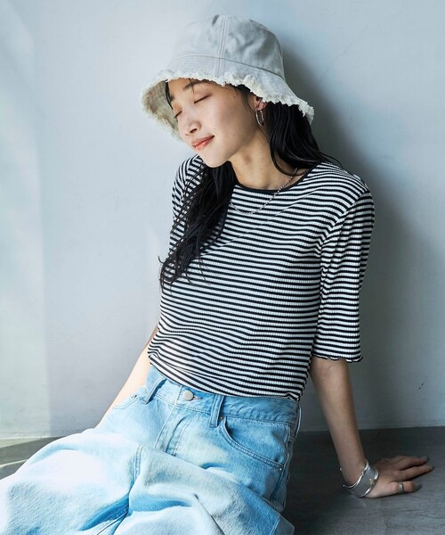 coen（コーエン）の「キャンバスフリンジバケットハット（ハット・レディース・オフホワイト/ブラック・FREE）」の5枚目の写真