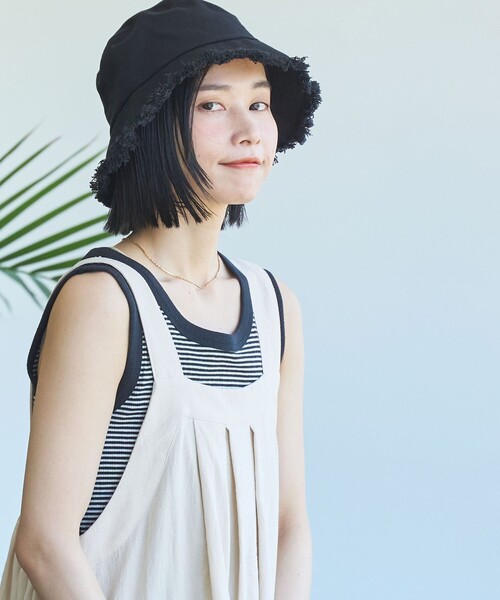 coen（コーエン）の「キャンバスフリンジバケットハット（ハット・レディース・オフホワイト/ブラック・FREE）」の7枚目の写真