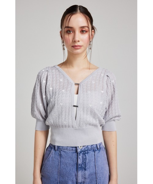 rienda（リエンダ）の「2WAYハートドットパフニットトップス 春服（ニット/セーター・レディース・ホワイト/ブラック/ライトブルー・FREE）」の7枚目の写真