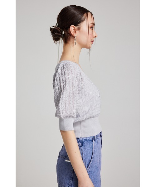 rienda（リエンダ）の「2WAYハートドットパフニットトップス 春服（ニット/セーター・レディース・ホワイト/ブラック/ライトブルー・FREE）」の8枚目の写真
