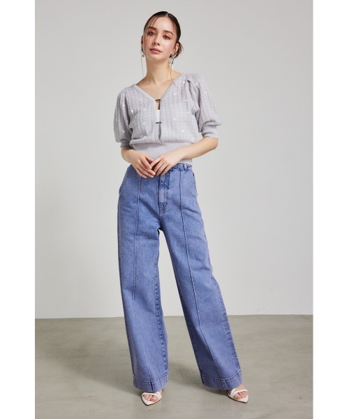 rienda（リエンダ）の「2WAYハートドットパフニットトップス 春服（ニット/セーター・レディース・ホワイト/ブラック/ライトブルー・FREE）」の4枚目の写真