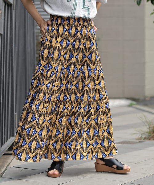 LEPSIM（レプシィム）の「アフリカンプリントスカート　117492（スカート・レディース・オレンジ/グリーン/ピンク・FREE）」の9枚目の写真