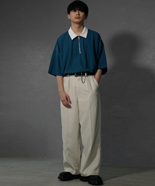 MinoriTY（マイノリティ）の「【MinoriTY×ファッションインフルエンサー　やーこん】カラースチームハーフジップポロシャツ（ポロシャツ・メンズ・ブラック/ブルー・M/L/S）」の9枚目の写真