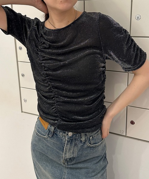 solleim（ソルレム）の「シアーシャーリングラメトップス（Tシャツ/カットソー・レディース・ブラック/シルバー/ベージュ・M）」の5枚目の写真