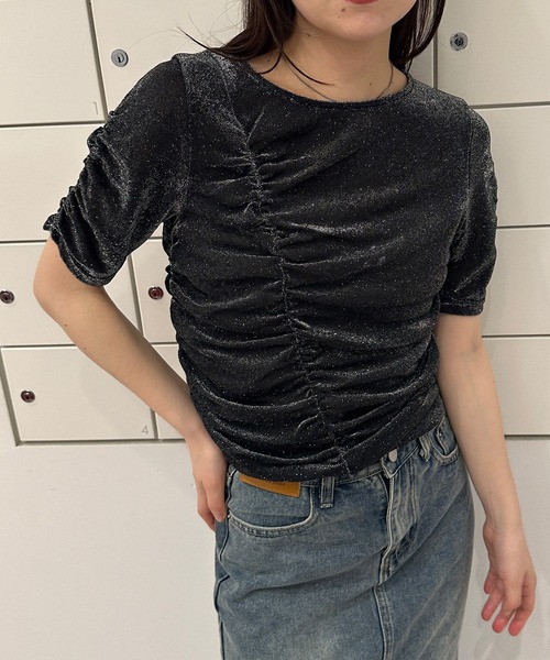 solleim（ソルレム）の「シアーシャーリングラメトップス（Tシャツ/カットソー・レディース・ブラック/シルバー/ベージュ・M）」の7枚目の写真