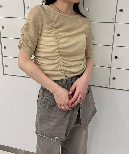 solleim（ソルレム）の「シアーシャーリングラメトップス（Tシャツ/カットソー・レディース・ブラック/シルバー/ベージュ・M）」の8枚目の写真