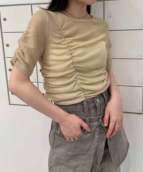 solleim（ソルレム）の「シアーシャーリングラメトップス（Tシャツ/カットソー・レディース・ブラック/シルバー/ベージュ・M）」の9枚目の写真