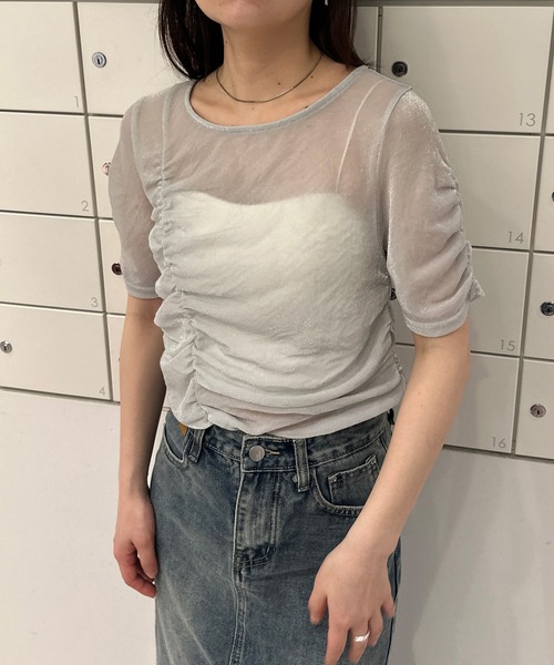 solleim（ソルレム）の「シアーシャーリングラメトップス（Tシャツ/カットソー・レディース・ブラック/シルバー/ベージュ・M）」の12枚目の写真