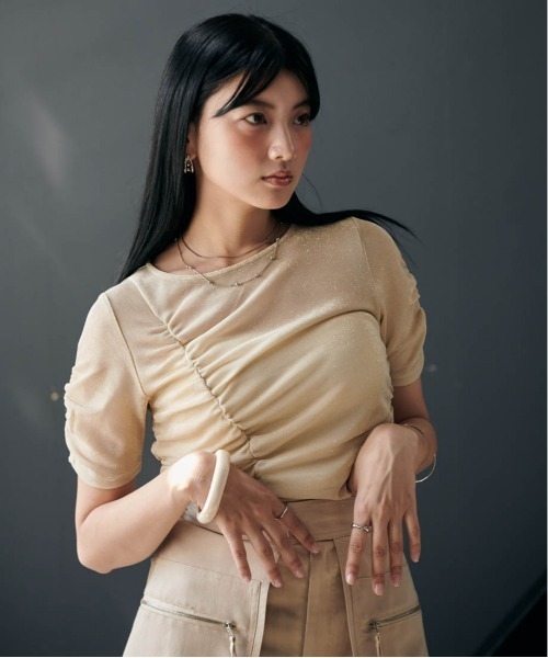 solleim（ソルレム）の「シアーシャーリングラメトップス（Tシャツ/カットソー・レディース・ブラック/シルバー/ベージュ・M）」の21枚目の写真