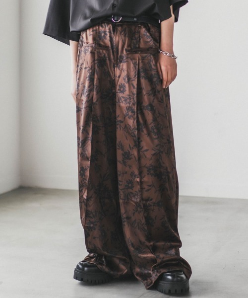 【セール】ボタニカルパターンリラックスドレープスラックスパンツ（スラックス）｜Shoowtime（ショウタイム）