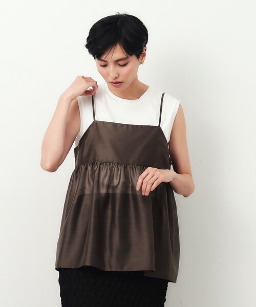 OPAQUE.CLIP（オペークドットクリップ）の「◆シアーキャミブラウス【洗濯機洗い可】（タンクトップ・レディース・マスタード/グレー/ブラック/ライトブルー/ブラウン系その他・00）」の4枚目の写真