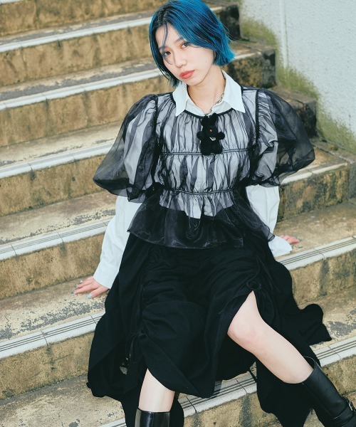 led.tokyo（レッドトウキョウ）の「【led.tokyo】シフォンギャザーブラウス（シャツ/ブラウス・レディース・ブラック/ブルー・FREE）」の7枚目の写真