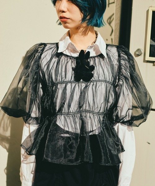 led.tokyo（レッドトウキョウ）の「【led.tokyo】シフォンギャザーブラウス（シャツ/ブラウス・レディース・ブラック/ブルー・FREE）」の4枚目の写真