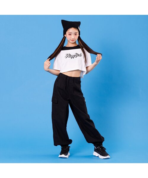 algy（アルジー）の「【上下セット】ドッキング風肩あきT&カーゴパンツセット（セットアップ・キッズ・ブラック/インディゴブルー・XX-SMALL/X-SMALL/SMALL/MEDIUM）」の3枚目の写真