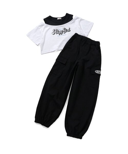algy（アルジー）の「【上下セット】ドッキング風肩あきT&カーゴパンツセット（セットアップ・キッズ・ブラック/インディゴブルー・XX-SMALL/X-SMALL/SMALL/MEDIUM）」の5枚目の写真