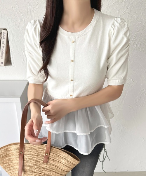 セール】オーガンジードッキングペプラムニット【ZOZOTOWN限定