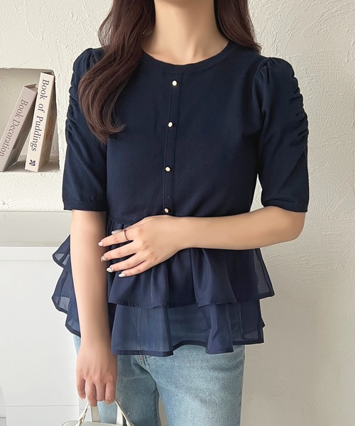 apres jour(アプレジュール)の「オーガンジードッキングペプラムニット【ZOZOTOWN限定アイテム】(ニット/セーター・レディース・オフホワイト/ピンク/ネイビー・フリー/X-LARGE)」の10枚目の写真