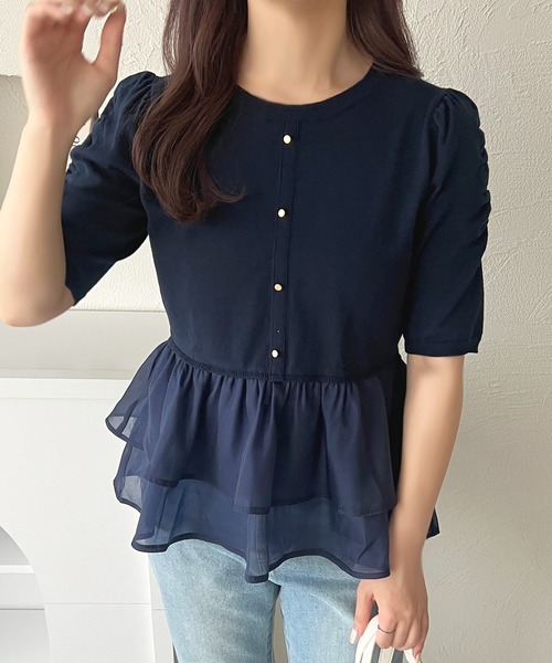 【完売色】オーガンジーぺプラムドッキングニット バターイエロー【即購入可】 完売色】オーガンジーぺプラムドッキングニット バターイエロー