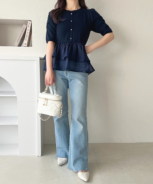 セール】オーガンジードッキングペプラムニット【ZOZOTOWN限定