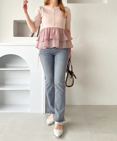 セール】オーガンジードッキングペプラムニット【ZOZOTOWN限定