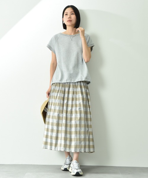 tシャツ ラメ入り裏毛素材プルオーバー レディース INTERPLANET tシャツ ラメ裏毛裾ドロストプルオーバー