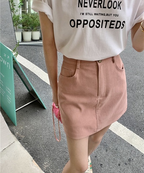 Mayree（メイリー）の「【URGE：】 台形カラー ハイウエスト ミニスカート スカパン（スカート・レディース・ブラック/ピンク・SMALL/MEDIUM/LARGE/X-LARGE）」の2枚目の写真