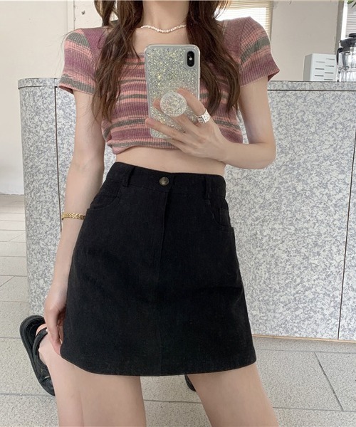 Mayree（メイリー）の「【URGE：】 台形カラー ハイウエスト ミニスカート スカパン（スカート・レディース・ブラック/ピンク・SMALL/MEDIUM/LARGE/X-LARGE）」の11枚目の写真