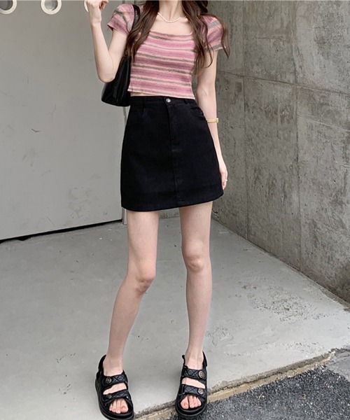 Mayree（メイリー）の「【URGE：】 台形カラー ハイウエスト ミニスカート スカパン（スカート・レディース・ブラック/ピンク・SMALL/MEDIUM/LARGE/X-LARGE）」の10枚目の写真