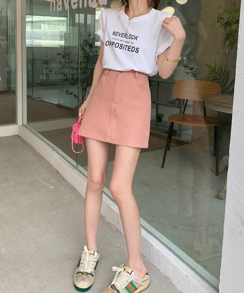 Mayree（メイリー）の「【URGE：】 台形カラー ハイウエスト ミニスカート スカパン（スカート・レディース・ブラック/ピンク・SMALL/MEDIUM/LARGE/X-LARGE）」の8枚目の写真