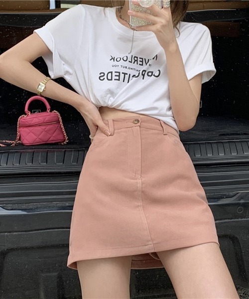 Mayree（メイリー）の「【URGE：】 台形カラー ハイウエスト ミニスカート スカパン（スカート・レディース・ブラック/ピンク・SMALL/MEDIUM/LARGE/X-LARGE）」の7枚目の写真