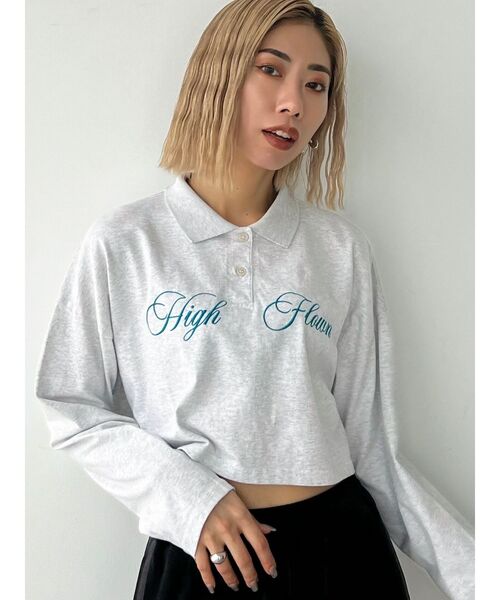 EMODA(エモダ)の「グラフィカルポロロングTシャツ(Tシャツ/カットソー・レディース・ネイビー/グレー/その他・FREE)」の2枚目の写真