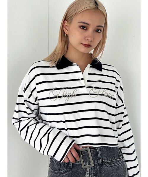 EMODA(エモダ)の「グラフィカルポロロングTシャツ(Tシャツ/カットソー・レディース・ネイビー/グレー/その他・FREE)」の1枚目の写真