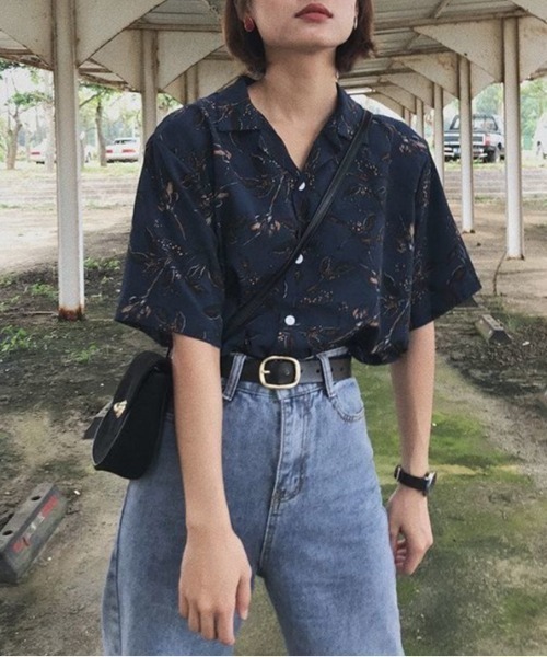 SHEENA（シーナ）の「ボタニカル柄オープンカラーシャツ（シャツ/ブラウス・レディース・ネイビー・M）」の9枚目の写真