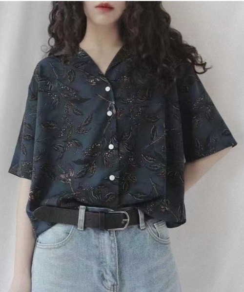 SHEENA（シーナ）の「ボタニカル柄オープンカラーシャツ（シャツ/ブラウス・レディース・ネイビー・M）」の3枚目の写真