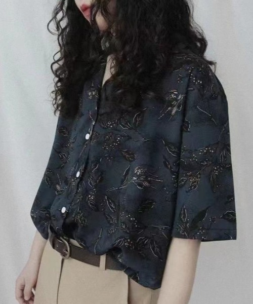 SHEENA（シーナ）の「ボタニカル柄オープンカラーシャツ（シャツ/ブラウス・レディース・ネイビー・M）」の19枚目の写真
