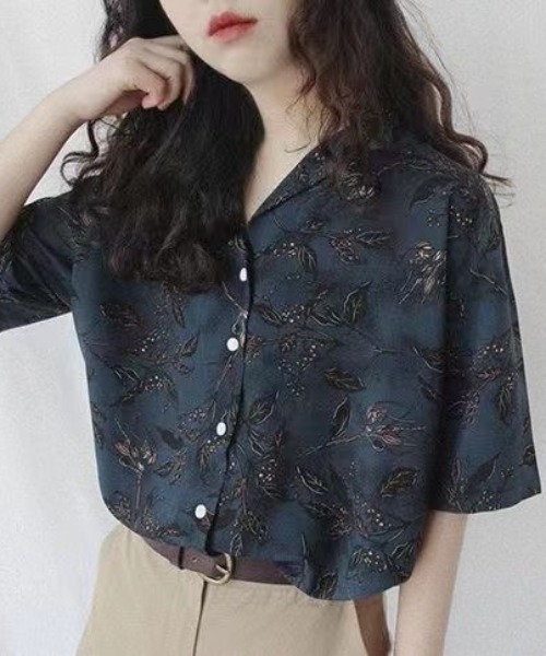 SHEENA（シーナ）の「ボタニカル柄オープンカラーシャツ（シャツ/ブラウス・レディース・ネイビー・M）」の16枚目の写真