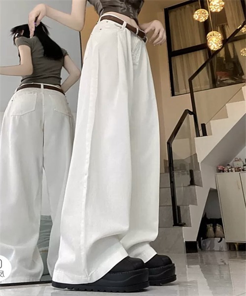 FREE STYLISTS（フリー スタイリスト）の「タックワイドデニムパンツ（デニムパンツ・レディース・カーキ/ホワイト・S/M/L/XL/2XL）」の7枚目の写真