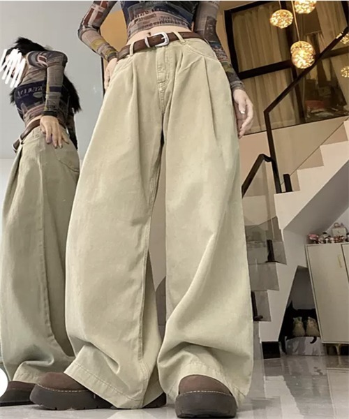 FREE STYLISTS（フリー スタイリスト）の「タックワイドデニムパンツ（デニムパンツ・レディース・カーキ/ホワイト・S/M/L/XL/2XL）」の10枚目の写真